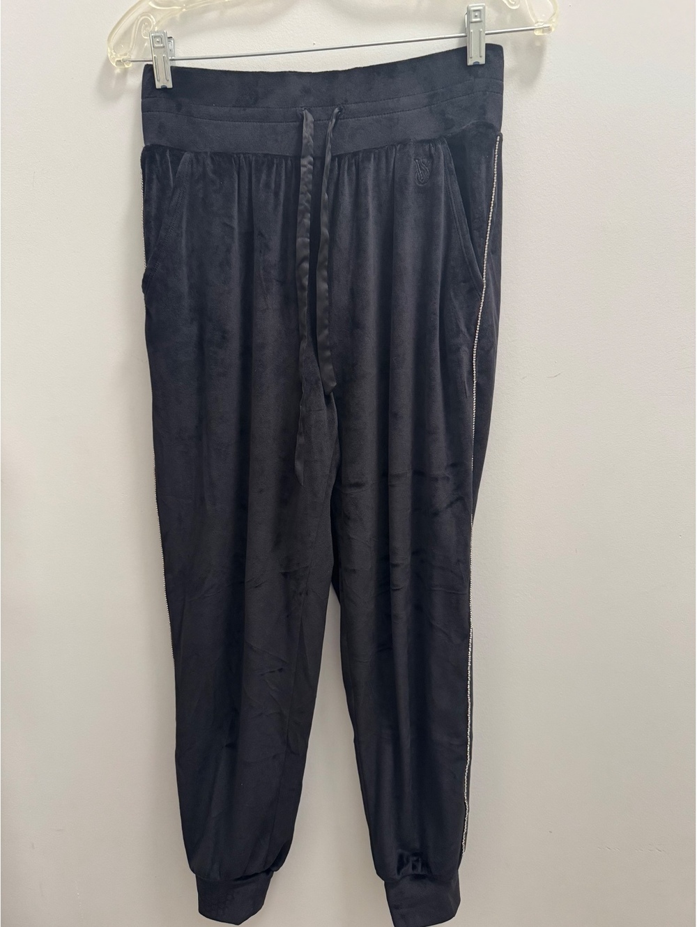 Victoria's Secret On Point Black Velvet Jogger Pants with Rhinestone Detail